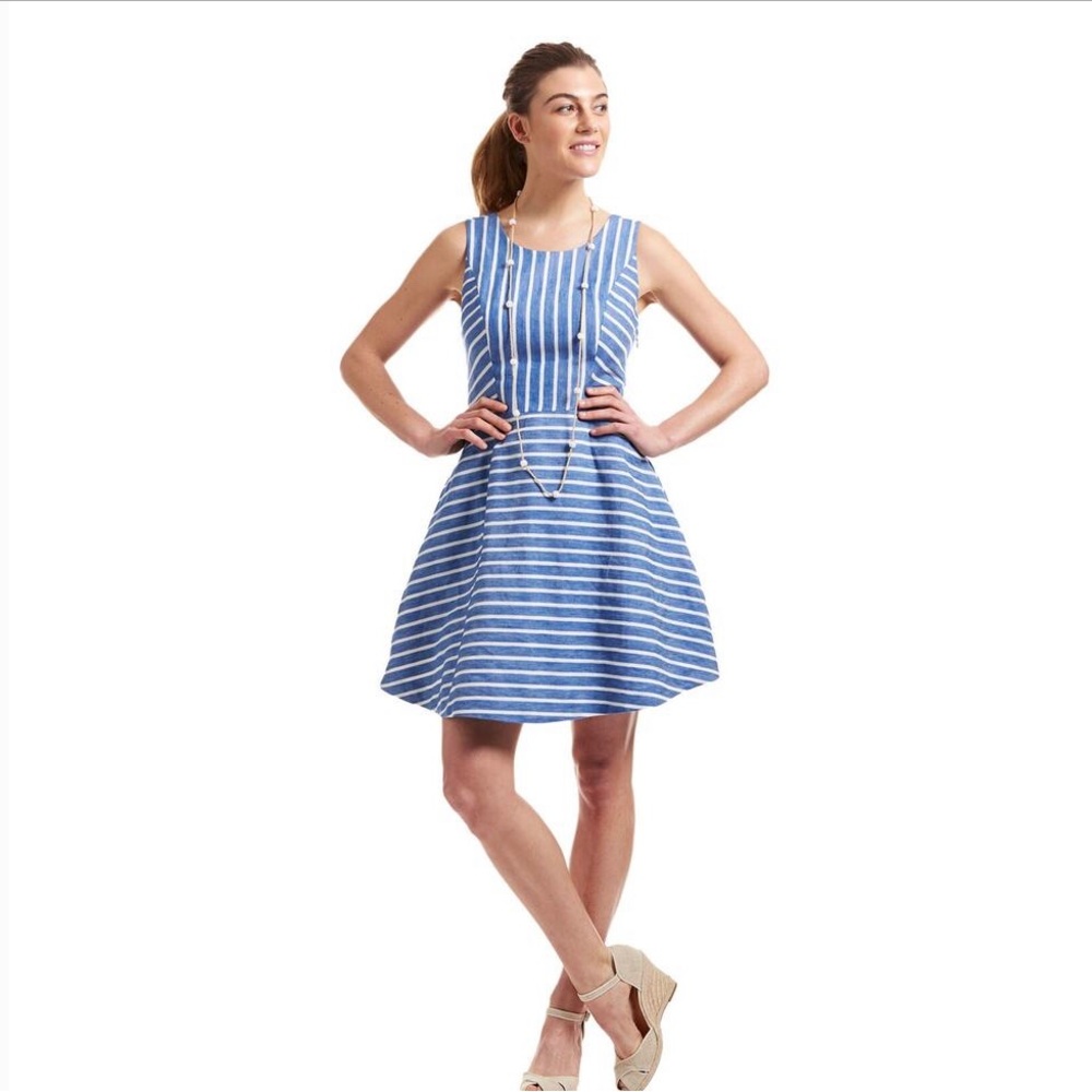 Vineyard Vines Fit & Flare Cotton Linen Stripe Dress